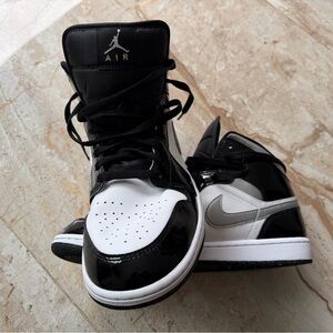 Nike Black White Silver Patent Leather High-Top Sneakers